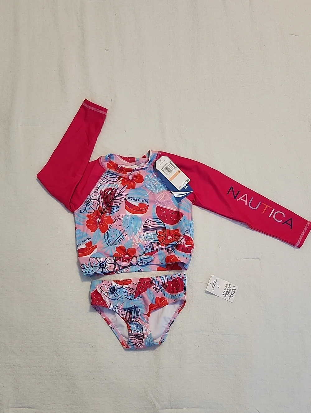 Nautica Girls Pink Floral Watermelon Rash Guard Two Piece Swimsuit Set 2T NWT